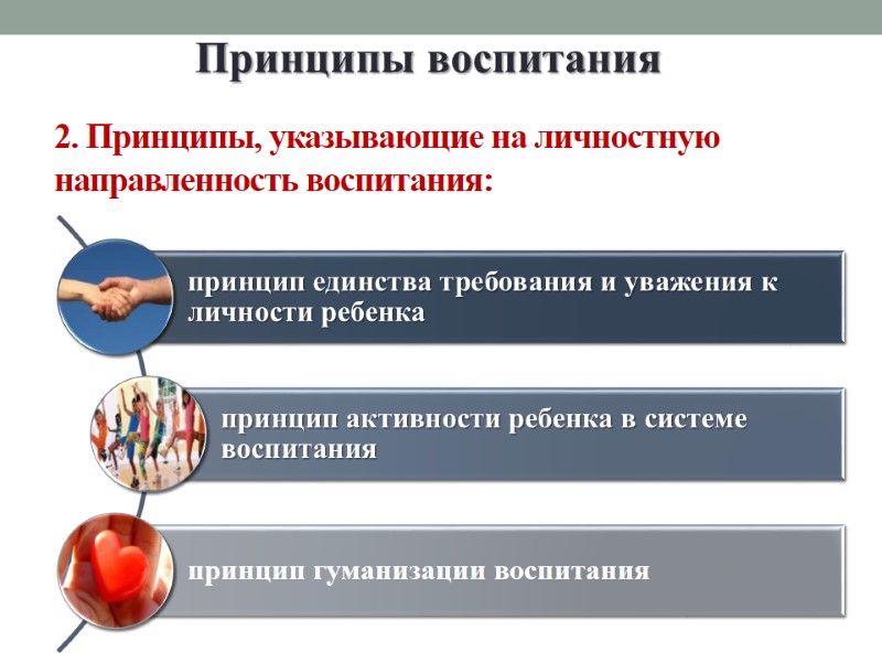 2. Принципы, указывающие на личностную направленность воспитания:  Принципы воспитания